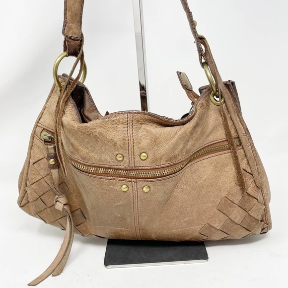 Lucky Brand Bags Lucky Brand Shoulder Bag Brown Leather Brass Charm Woven Corner Detail